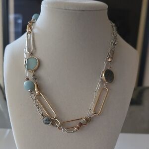 Gold Silver Stone Multi-Color Chain Necklace